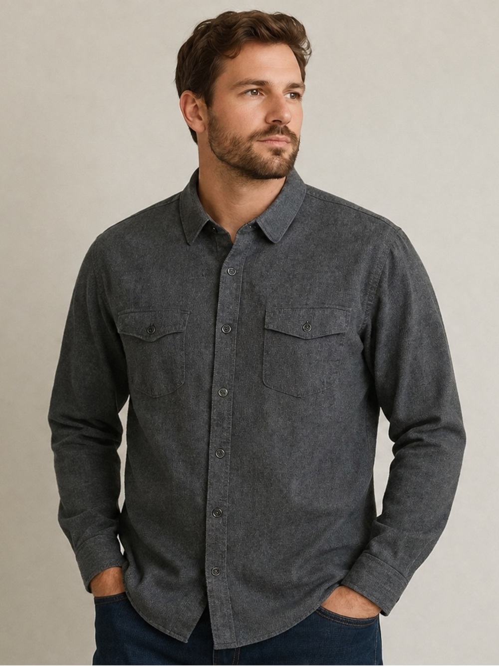 Calvin Klein Mens Gray Large L Modern Fit‎ Button Down Shirt Long Sleeve Cotton